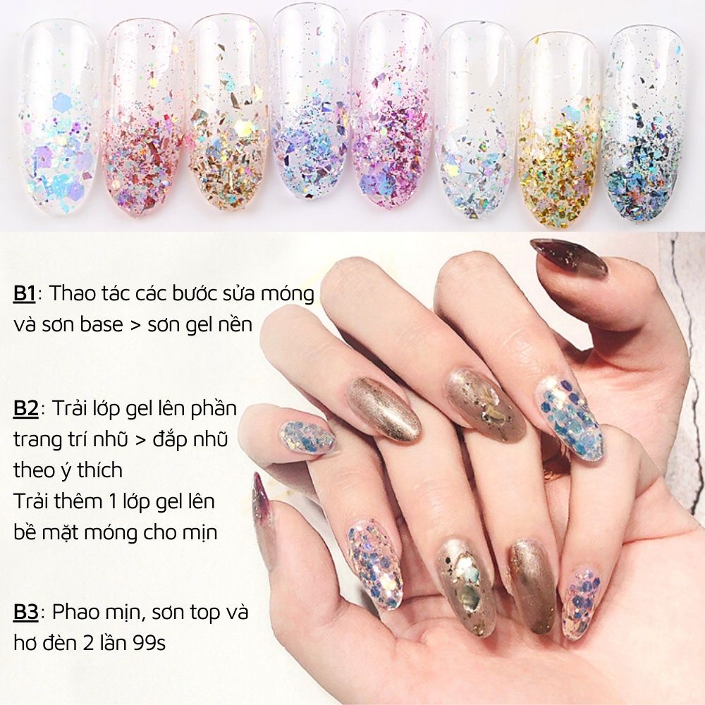 Nhũ kim tuyến nail NGHI THẢO 8 màu siêu sáng 8 hũ