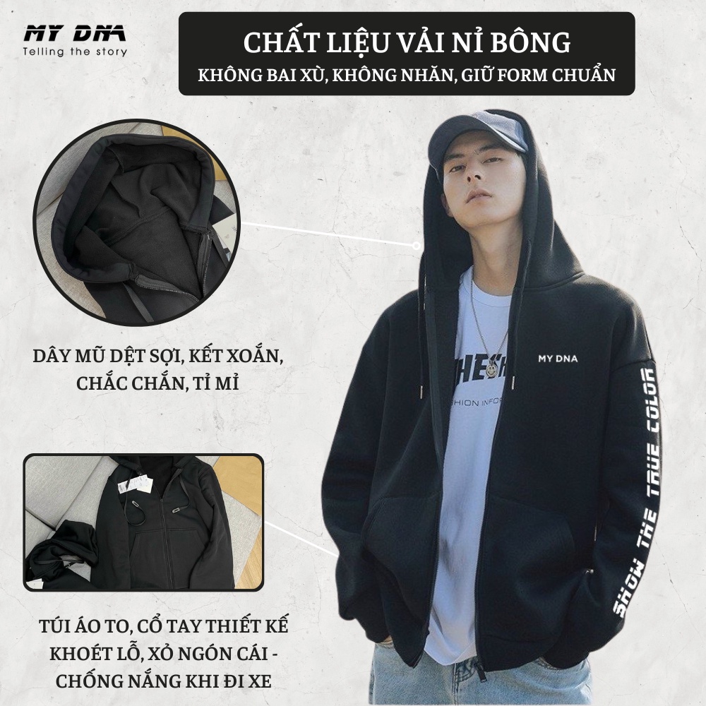 Áo khoác hoodie zip nam nữ form rộng khóa dây kéo chất nỉ bông dày màu đen trơn unisex cặp đôi local brand basic MY DNA