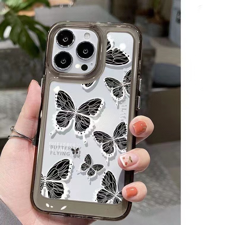 Ốp Điện Thoại TPU Silicon Mềm Trong Suốt Chống Sốc Hình Bướm Đen Cho IPhone 11 12 13 14 Pro Max 7 8 Plus X XS XR 6 6S SE 2020