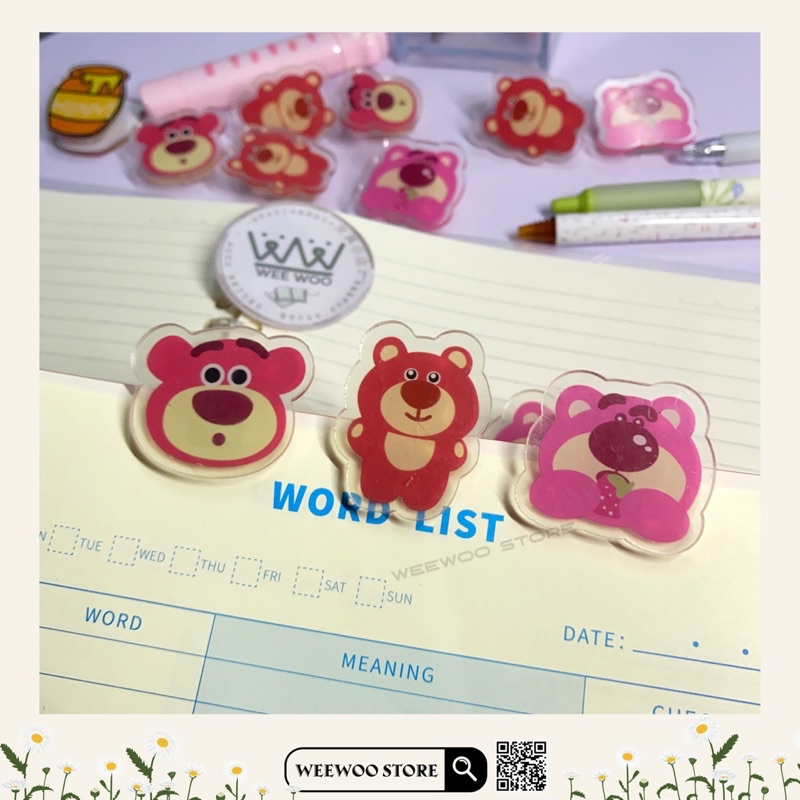 Kẹp sách, kẹp giấy hình gấu hồng dâu tây Lotso Bear dễ thương - WeeWoo Store