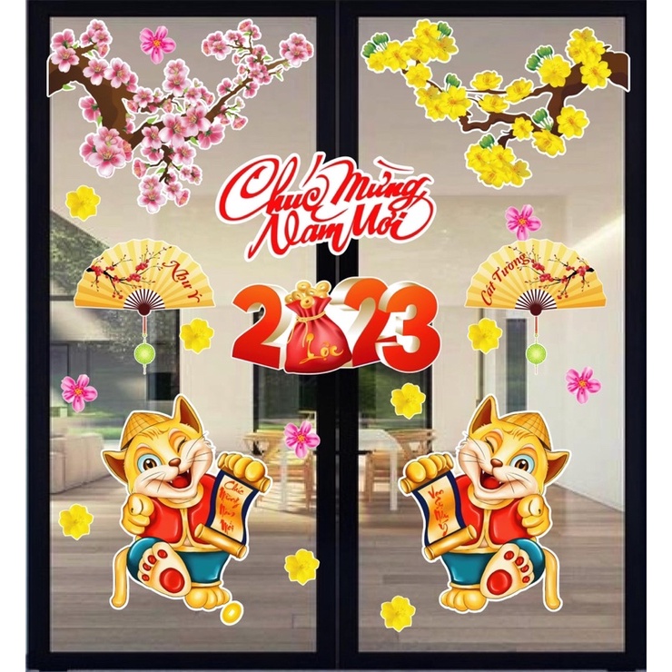 (GIÁ XƯỞNG) Decal Trang trí Tết 2023 - Decan Tết Dán Kính, Dán Tường, Decal Tết Trang trí Nhà cửa Size lớn - 70x100