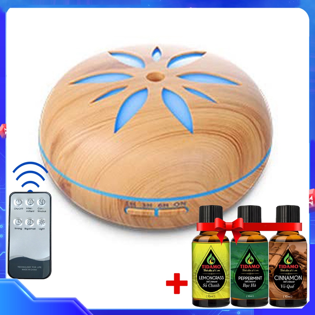 Máy Khuếch Tán Tinh Dầu Vân Gỗ Cao Cấp - Dòng Máy Chuyên Dụng, Phun Sương Siêu Âm, Đèn LED 7 Màu Điều Khiển Được