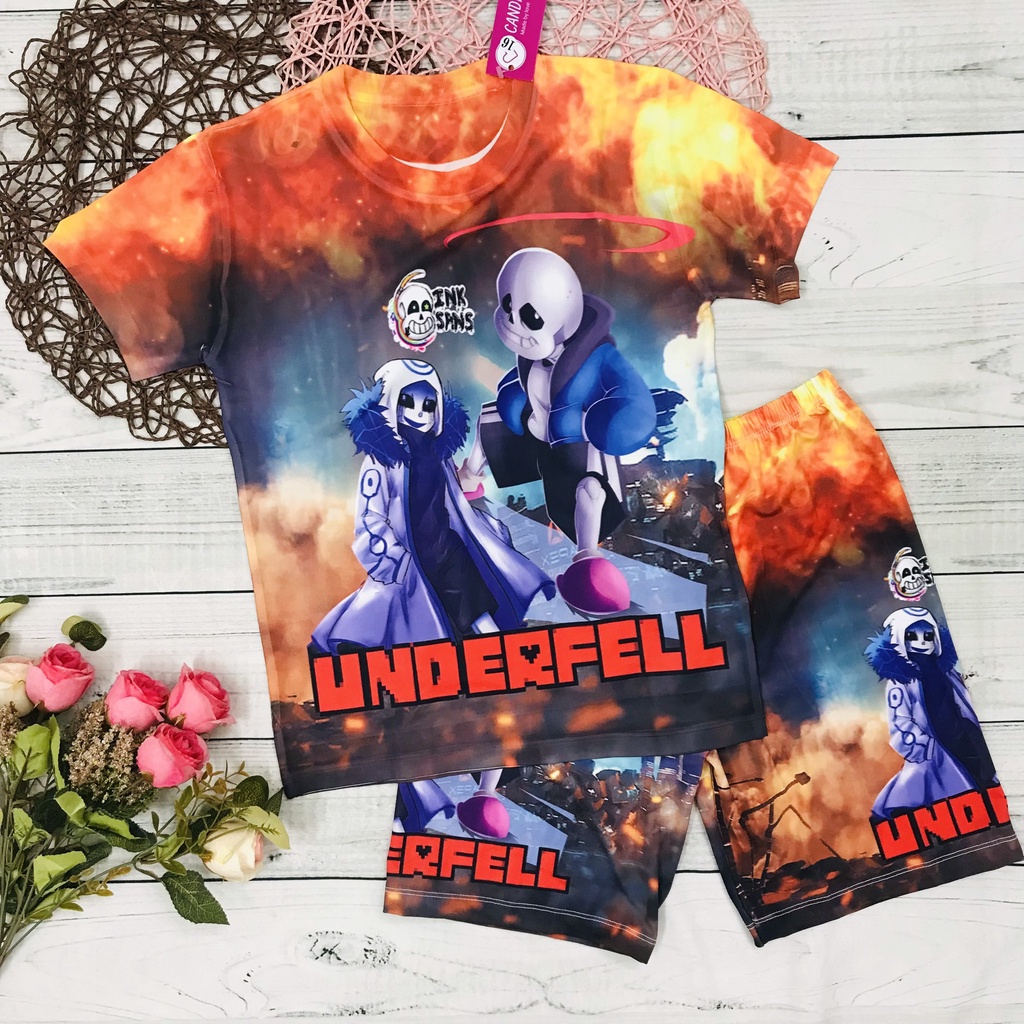 Đồ bộ bé trai, bộ thun lạnh cộc tay hình Game Undertale - Sans, Error Sans, Ink Sans bé trai size đại 10 -57kg