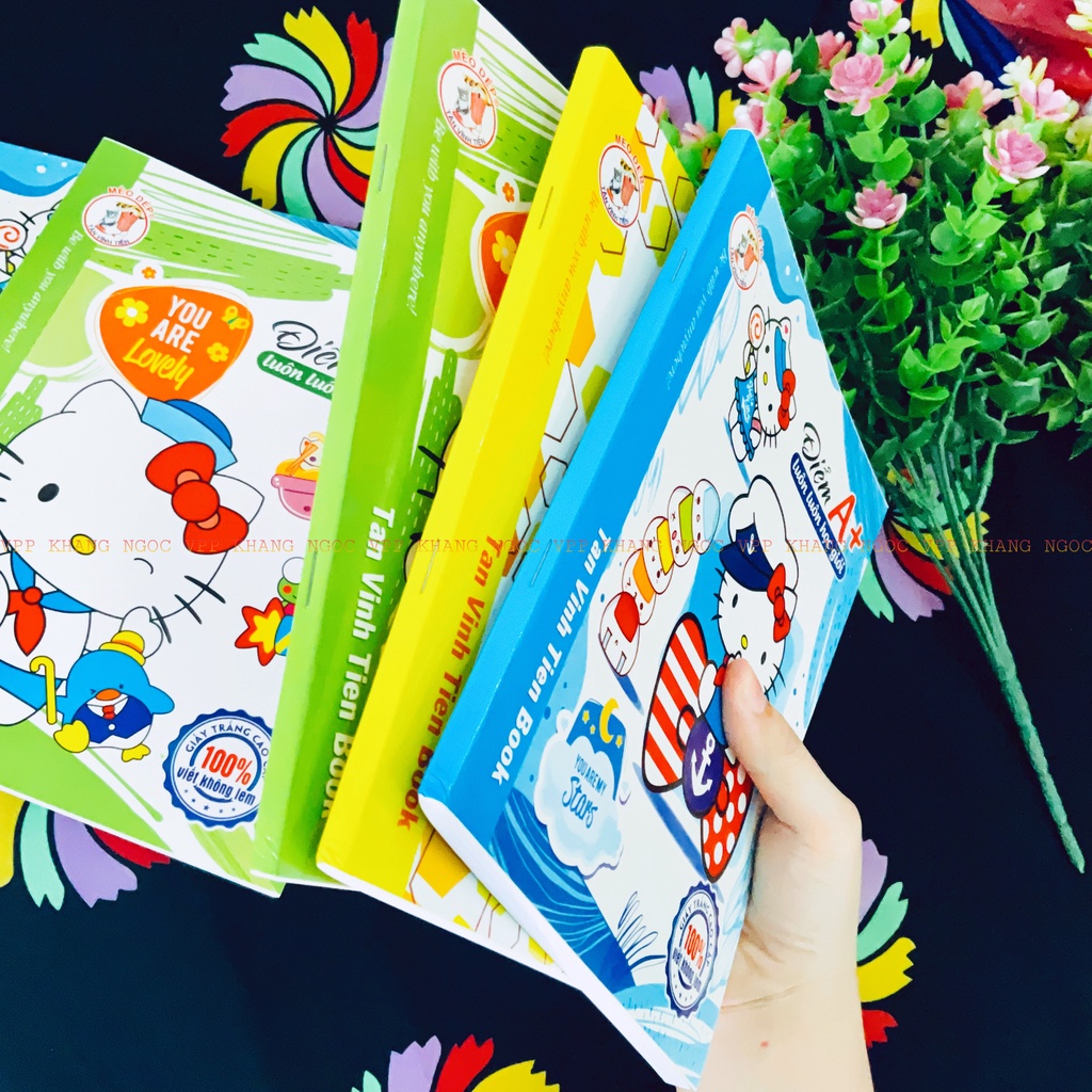 Tập Học Sinh 96 Trang Mèo Dép - Vở 5 Ô Li, Giấy A5 Dày 100Gsm Bìa Vở Doraemon, Kitty