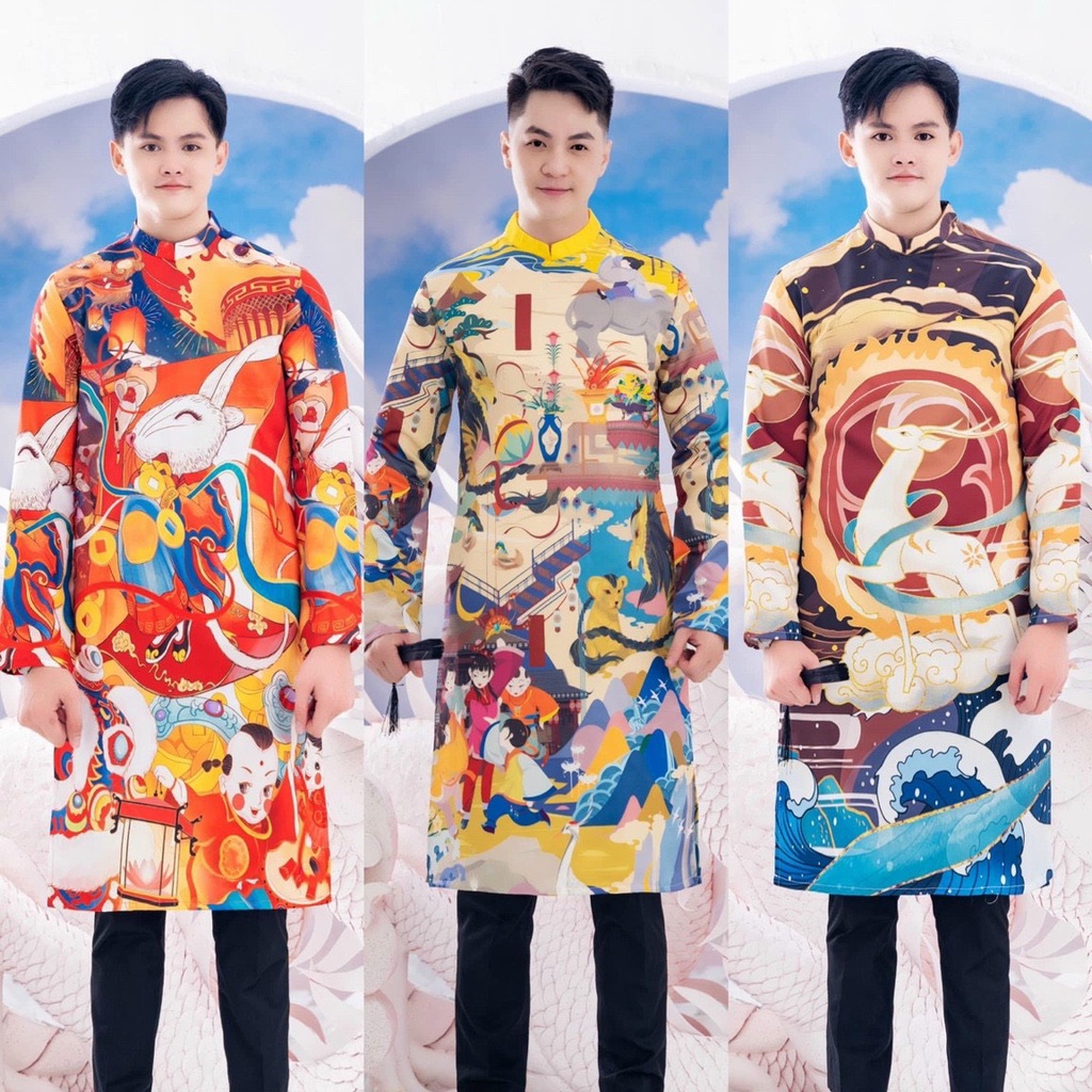 Áo Dài Cặp Truyền Thống # Áo Dài Gấm Taffta 3D Gia Viên Cho Nam và Nữ # Đồ Đôi Nam Nữ