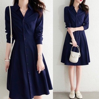 [Ảnh thật cuối] Đầm xanh sơmi tay dài