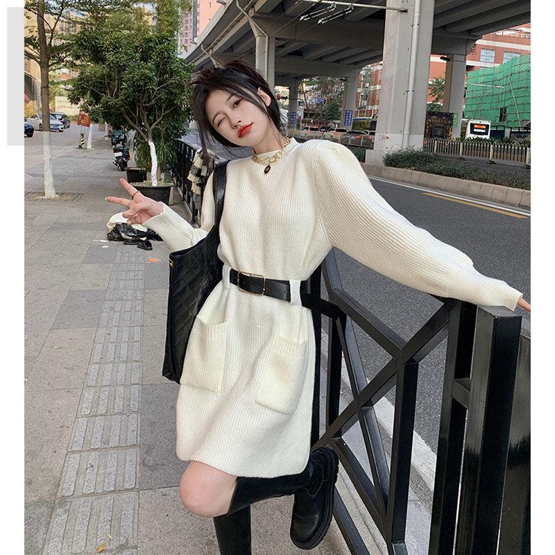 Đầm Sweater Dệt Kim Ôm Eo Kiểu Pháp Thời Trang Mùa Đông Cho Nữ