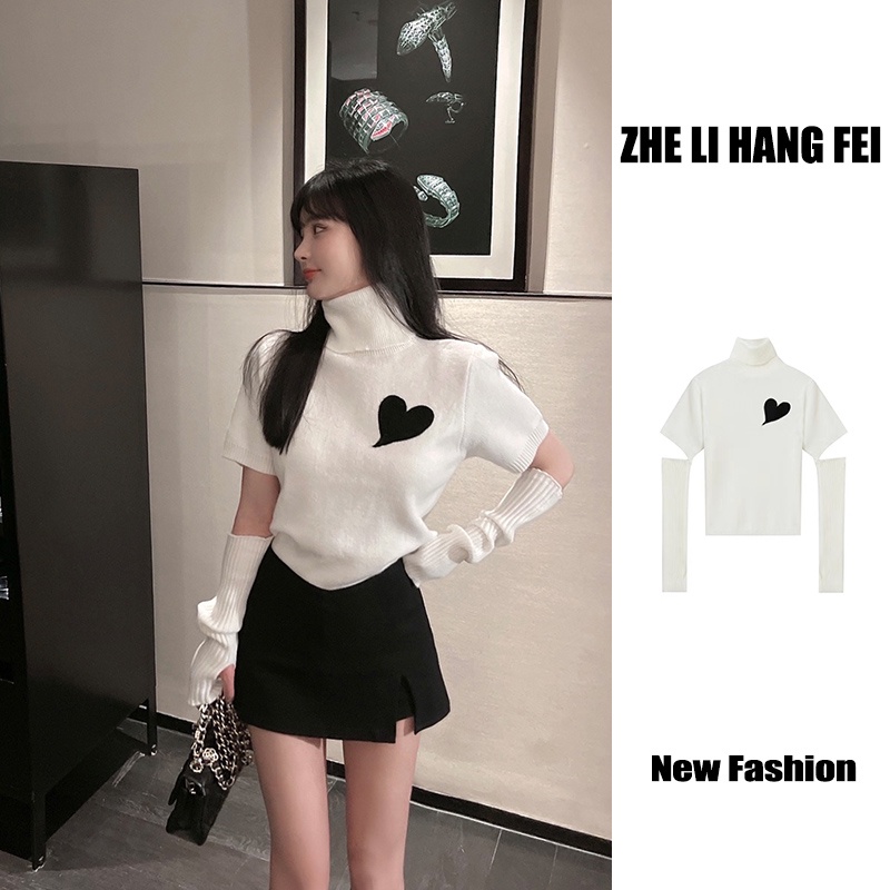Áo sweater ZHELIHANGFEI dệt kim cổ lọ kiểu tay áo có thể tháo rời được phong cách hoàng gia phương Tây