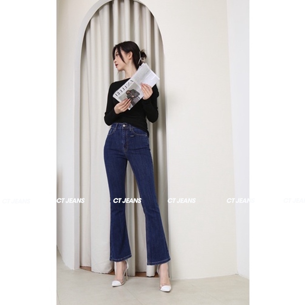 Quần jean ống loe lưng cao phong cách vintage cổ điển tinh tế CP12, CT JEANS