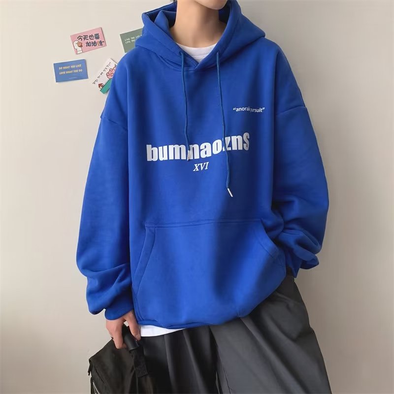 Áo Hoodie Màu Xanh Dương In Chữ bumn Phong Cách Hip Hop Đường Phố Hàn Quốc Thời Trang Cho Nam