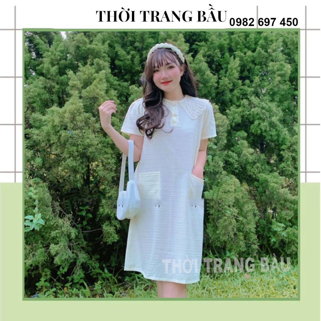 [THOITRANGBAU1 V89] VÁY BẦU DỰ TIỆC-ĐẦM BẦU THIẾT KẾ CỔ REN XINH XẮN, 2 TÚI TRƯỚC SANG CHẢNH ĐI LÀM, CHƠI FRESIZE -70KG.