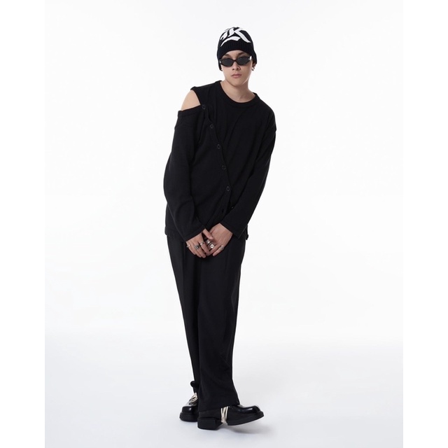 Áo dệt kim tay dài cổ tròn unisex cài nút