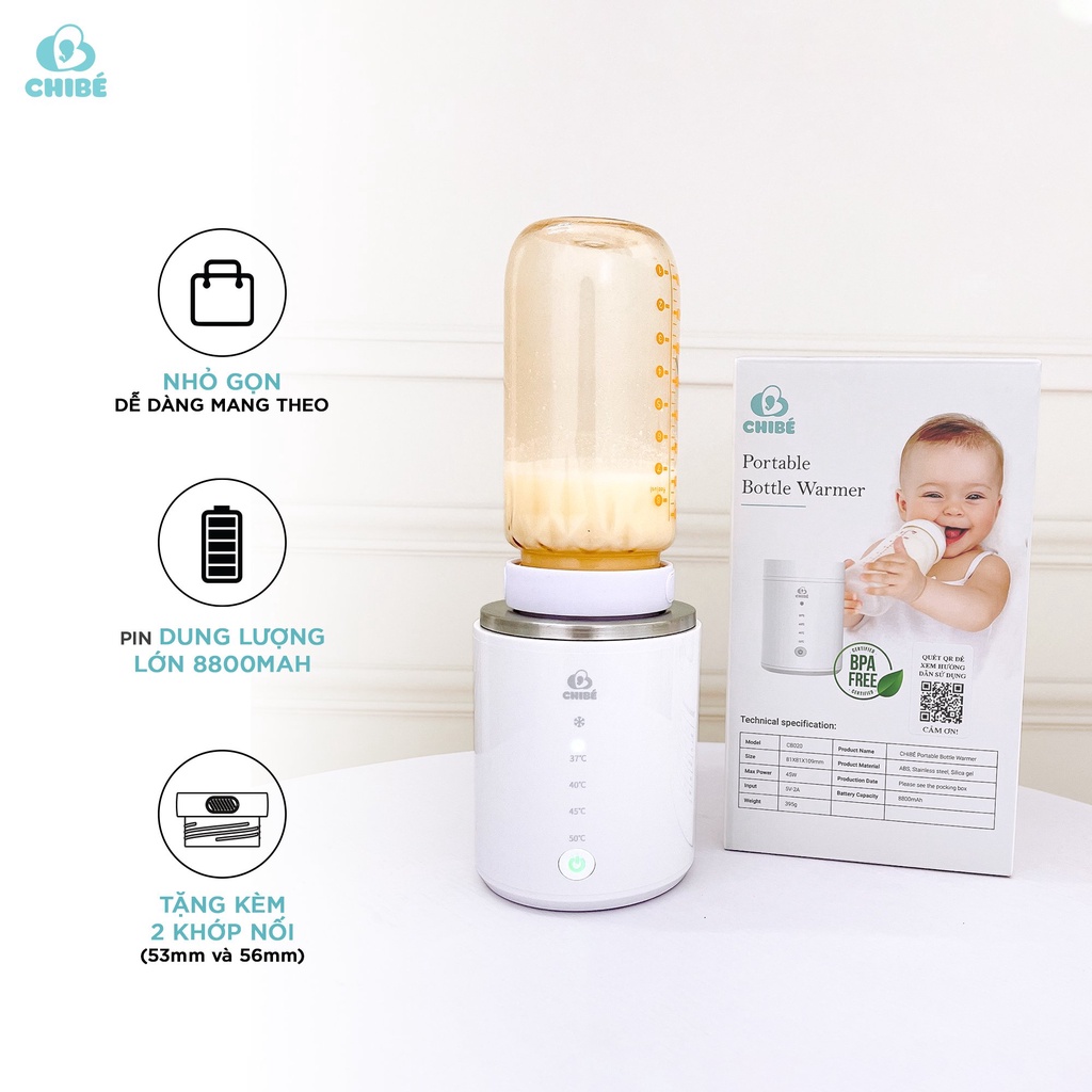 Máy hâm sữa di động CHIBÉ CB020 - Tự động rã đông, làm ấm nhanh chóng tiết kiệm thời gian hâm sữa
