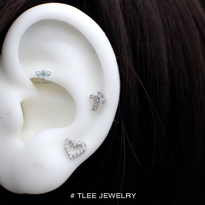 Bông tai bạc Tlee mẫu thánh giá đính đá chốt ren TleeJewelry B0361
