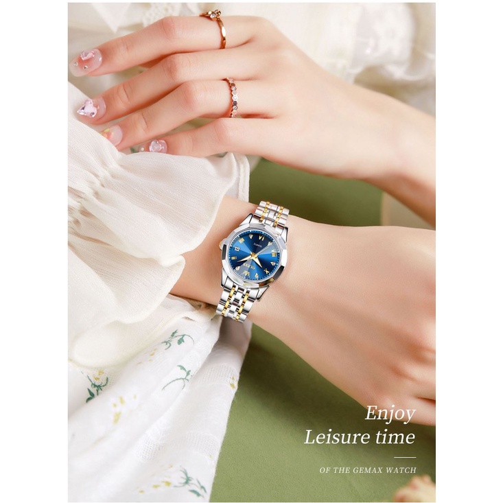 Đồng Hồ Nữ Olevs Dây Kim Loại Bằng Thép Mặt Tròn Size 27mm Đính Kim Cương Chống Nước Thời Trang Công Sở Sang Trọng