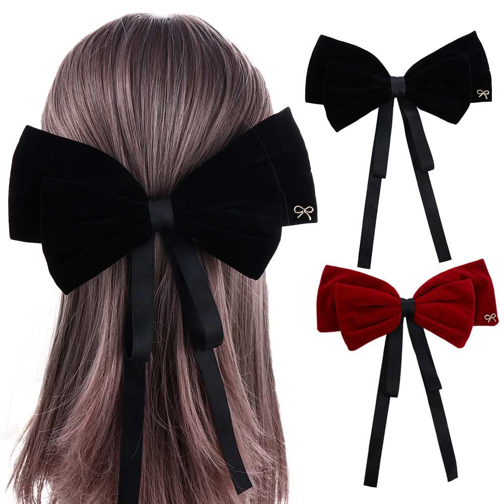 Kẹp Tóc Nơ Ruy Băng Nhung Phong Cách Retro Dễ Thương Cho Nữ