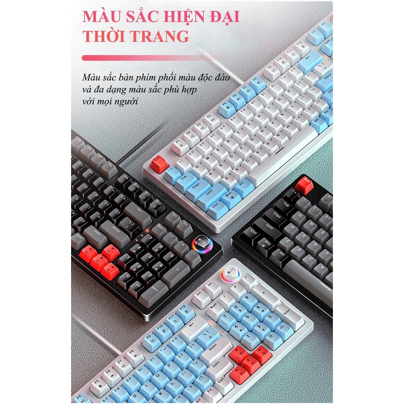 Bàn phím cơ blue switch YINDIAO K700 thiết kế mini 96 phím với nút vặn đa năng có 12 chế độ đèn LED siêu đẹp - NK