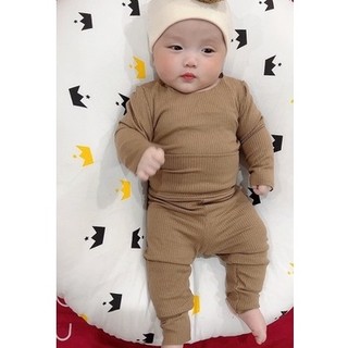 Bộ cotton gân Hàn cạp cao cho bé 0-18m