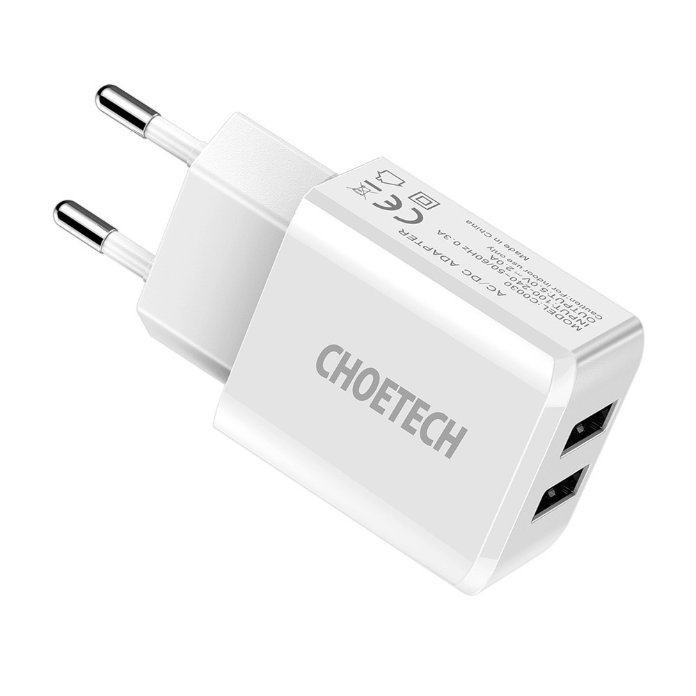 Củ Sạc Choetech HKL-USB31B 10w Cho Các Thiết Bị Di Động Điện Thoại Đời Cũ 2 Cổng USB-A Bảo Hành 24 Tháng