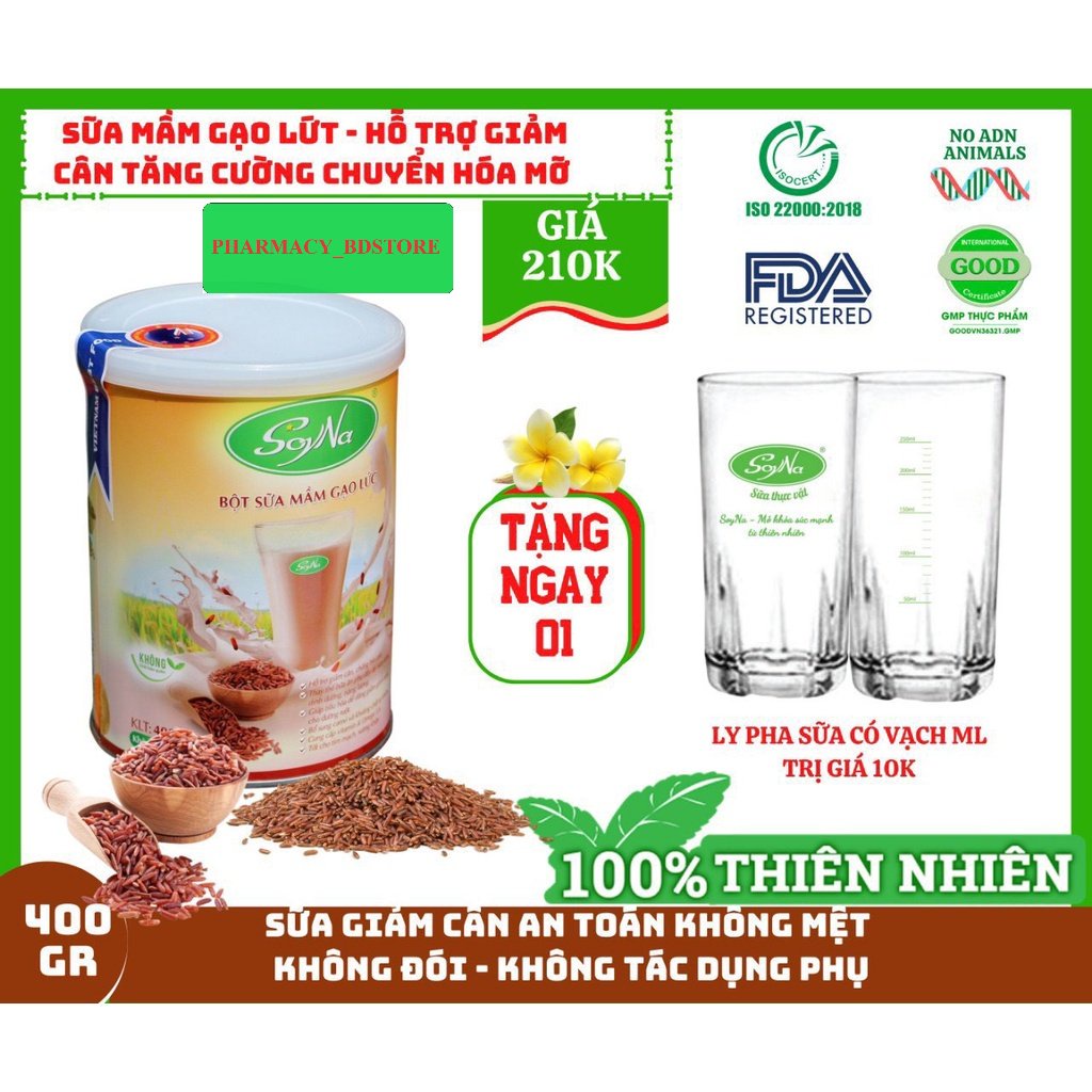 SOYNA - Bột Sữa Mầm Gạo Lứt Hộp 400gr- Sữa Giảm Cân An Toàn - Sữa Cho Người Bị Tiều Đường