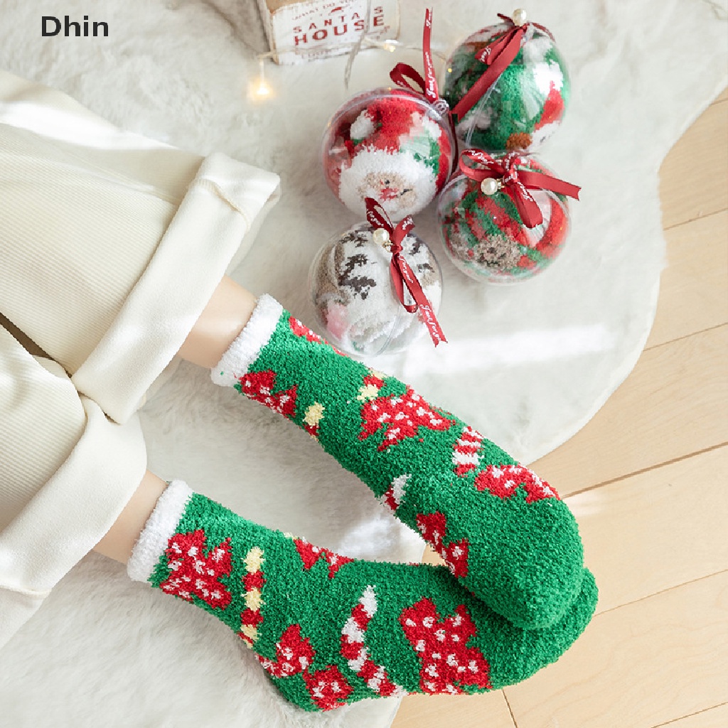 1 Đôi Vớ Dài Tới Gối Vải Lông Cừu San Hô Dày Mềm Mại Giữ Ấm Chủ Đề Giáng Sinh Năm Mới