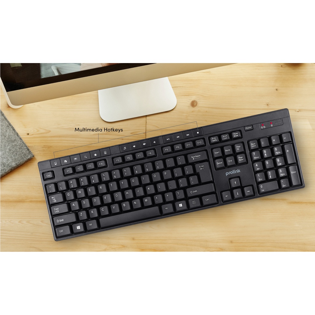 Bộ bàn phím chuột không dây PROLiNK PCWM7005 Fullsize cao cấp, chống thấm nước, thời lượng pin cao dành cho PC, Laptop