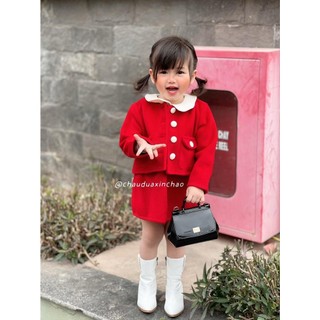 Set dạ đỏ 3 chi tiết bé gái cúc bọc