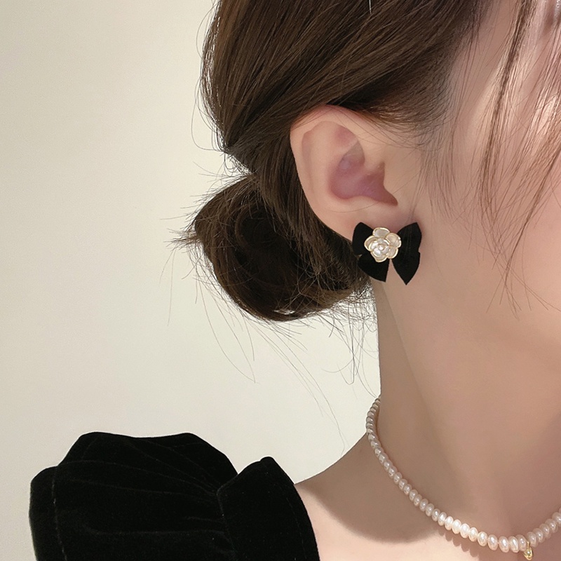 Bông Tai Mạ Bạc 925 Hình Nơ Đính Hoa Trà Xinh Xắn Thời Trang Cao Cấp Cho Nữ