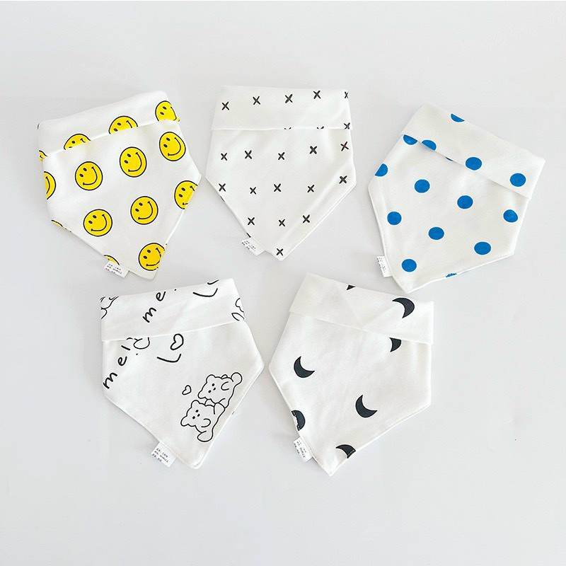 Set 5 khăn yếm tam giác/yếm dãi chống thấm cho bé 100% cotton  cao cấp BABY KING