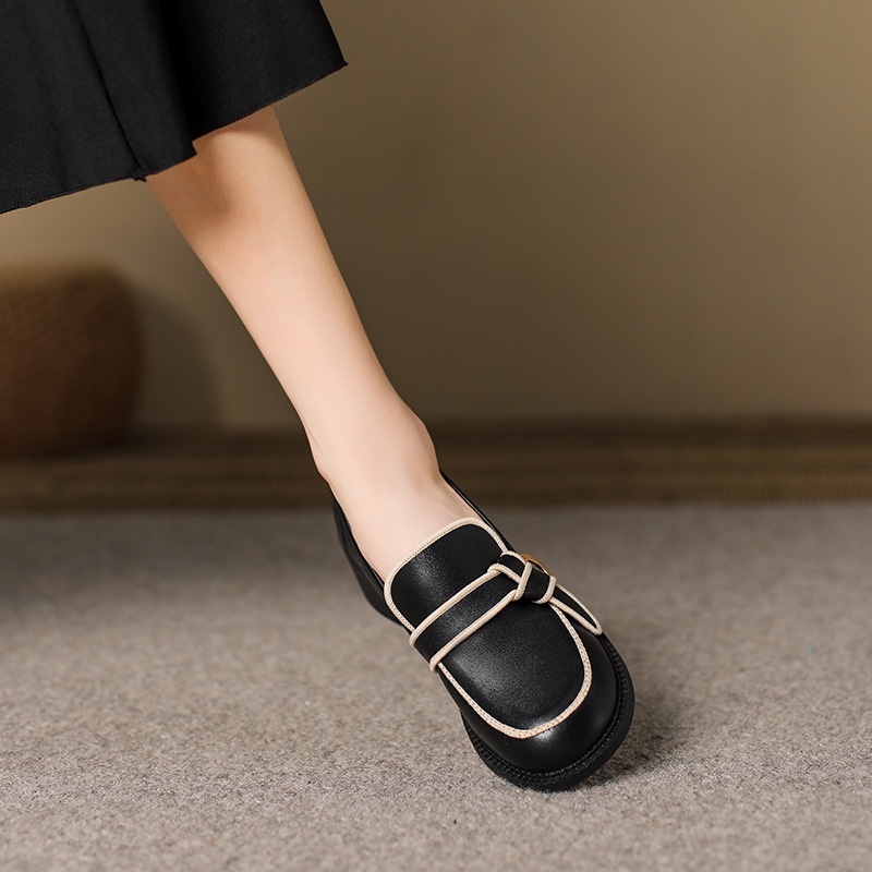 Giày Lười Da Đính Nơ Phong Cách Anh Quốc Thời Trang Cho Nữ