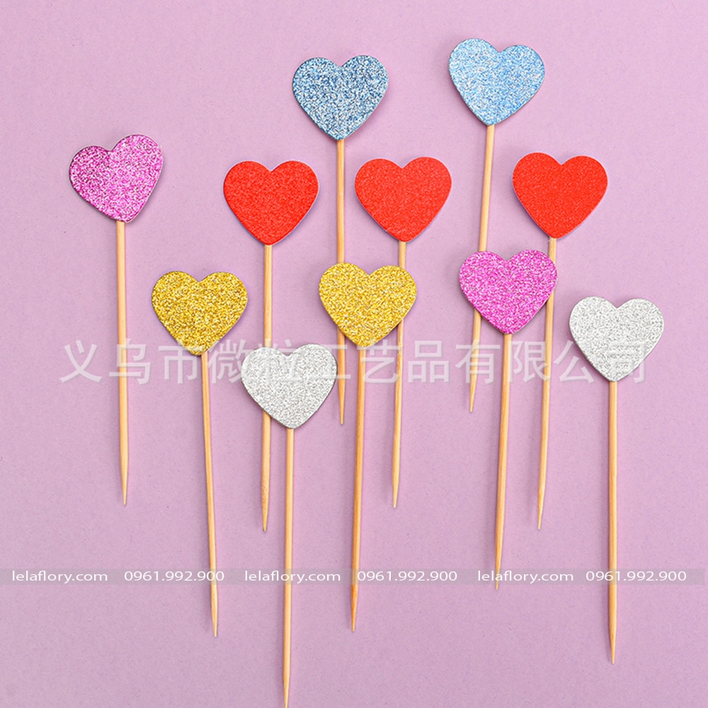Set 50 que cắm nhũ hình tim và ngôi sao trang trí bánh sinh nhật hiện đại (QCB0046/QCB0047)