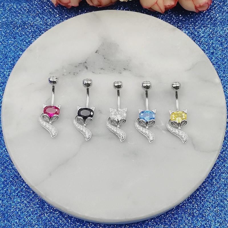 khuyên rốn bạc chuẩn hình hồ ly