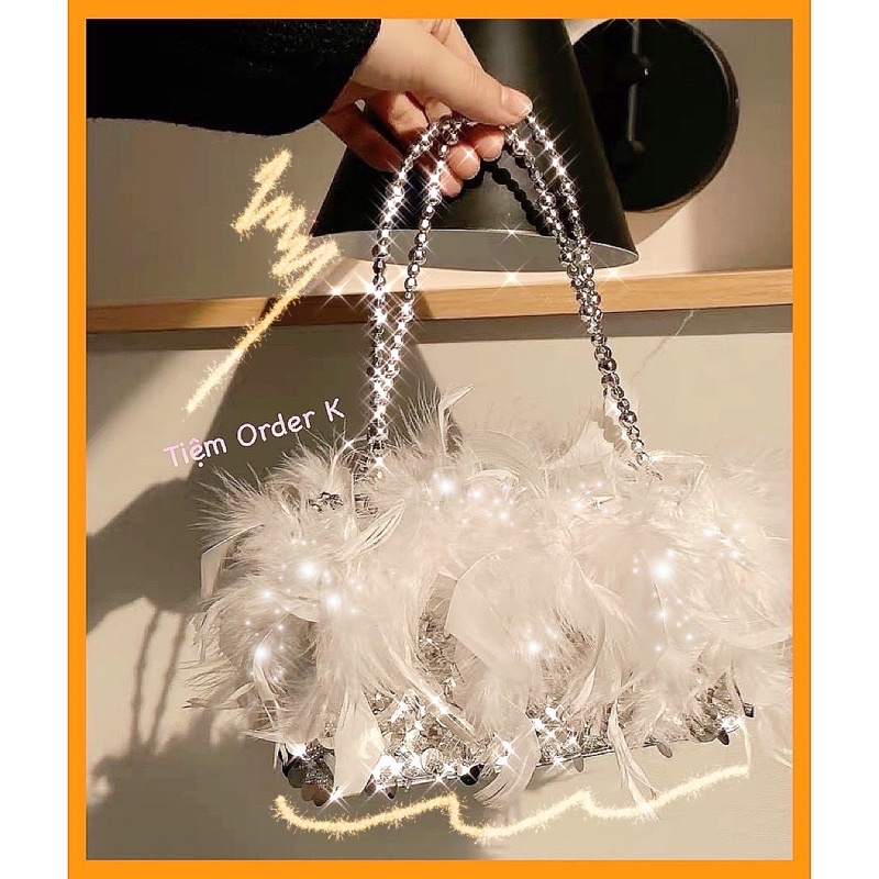 ♥️Túi Xách Sequin Lông Vũ BlingBling(ảnh thật)Size 20