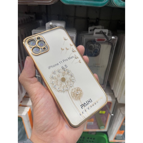 [ Đen - Vàng - Bạc ] Ốp Lưng dẻo mạ viền si hoa bồ công anh đính đá cho iPhone 7plus đến 14pro max