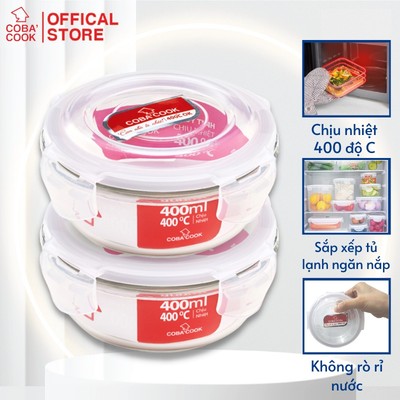 Bộ 2 Hộp Thủy Tinh COBA'COOK Đựng Thực Phẩm Chịu Nhiệt Hình Tròn Dung Tích 400ml- CCR42