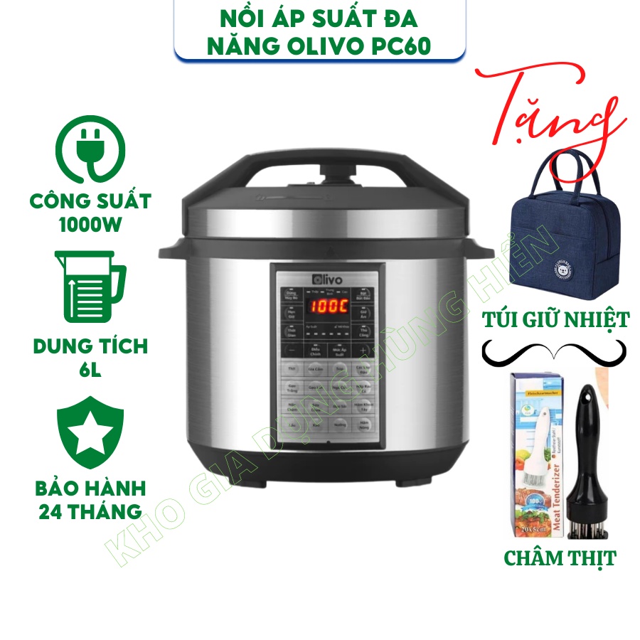 Nồi Áp Suất Điện Đa Năng OLIVO PC60 Dung Tích 6L Công Suất 1000W  - Hàng Chính Hãng