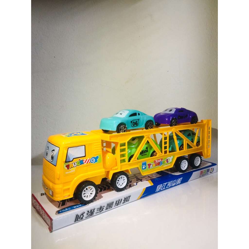 Đồ chơi xe tải đầu kéo 2 tầng chở 4 xe con