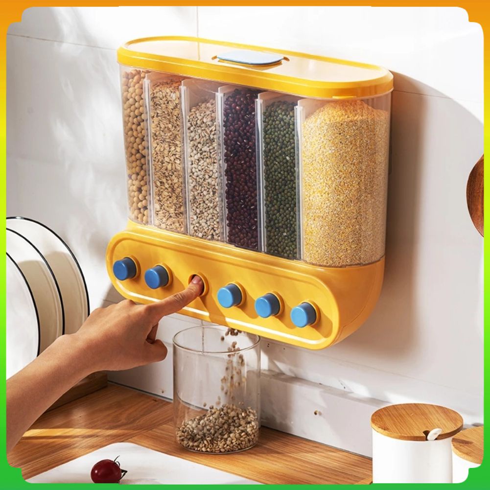 Bộ Hộp Đựng Thực Phẩm 2/4/6l Xô Đựng Gạo Chống Ẩm Kín Thiết Kế Ấn Chai Đựng Đồ Gắn Tường Cho Nhà Bếp Thùng Đựng Ngũ Cốc Khô