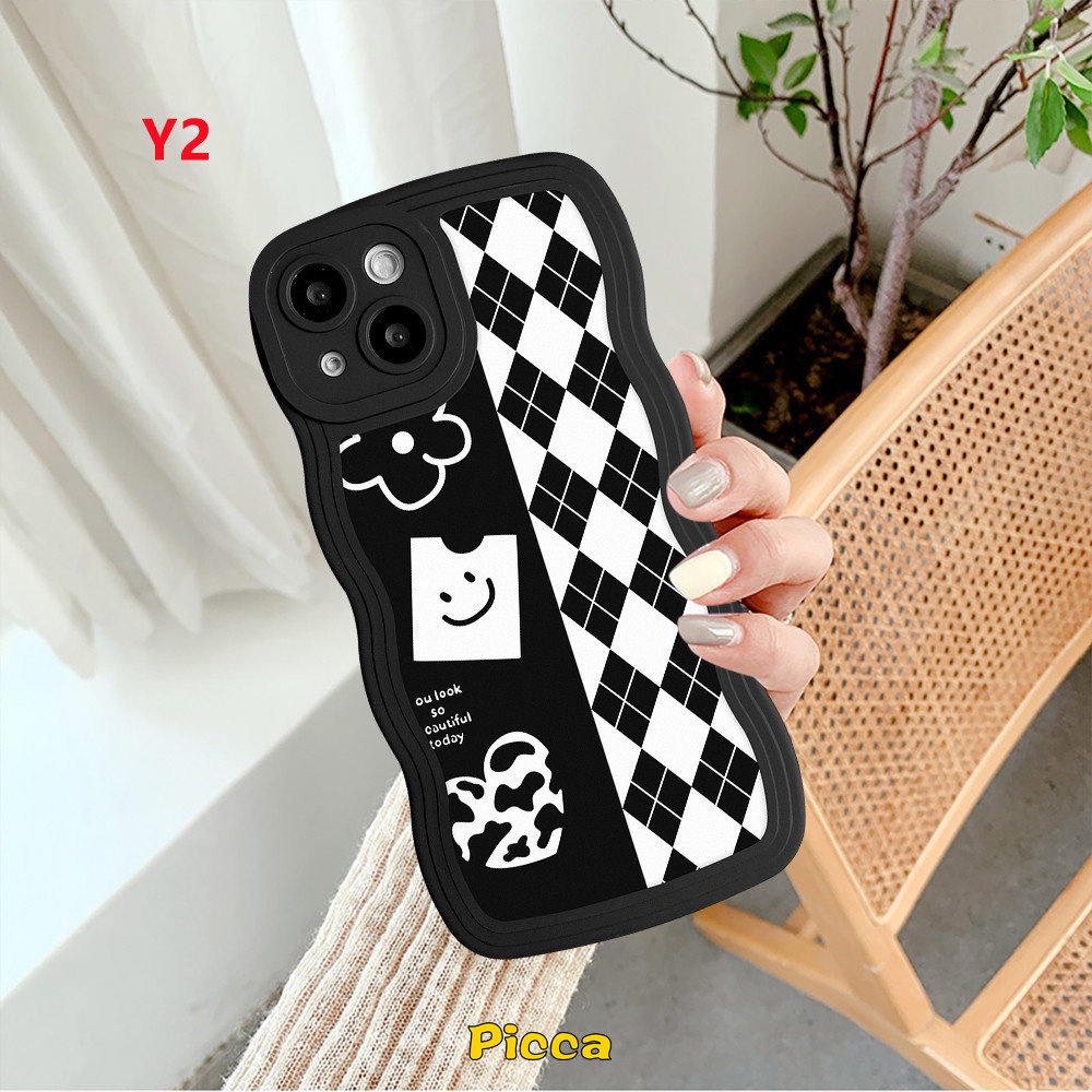 Ốp Điện Thoại Họa Tiết Kẻ Ô Trắng Đen Cho iPhone 11 13 12 14 Pro Max 14Plus 6 6s 8 7 Plus XR X XS Max SE 2020