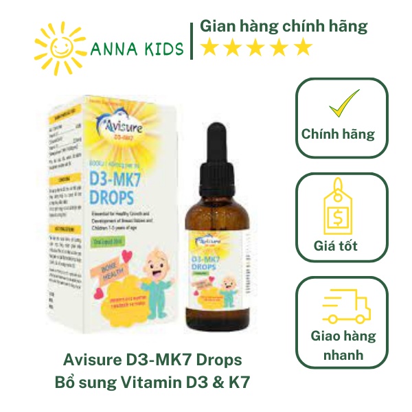 [CHÍNH HÃNG - GIÁ TỐT] Avisure D3-MK7 Drops.Bổ Sung Vitamin D3,K2 Giúp Bé Hấp Thu Canxi,Phát Triển C
