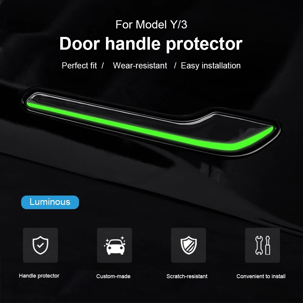 Set 4 Miếng Dán Tay Cầm Cửa Xe Hơi Tesla Model 3 Y Bằng ABS Phát Quang
