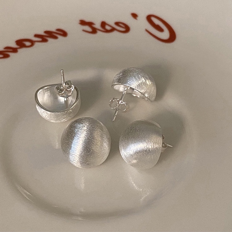 Bông tai nữ màu vàng - bạc 925 thiết kế tròn nhám dáng gài hợp kim titan cao cấp phong cách Hàn Quốc Boho