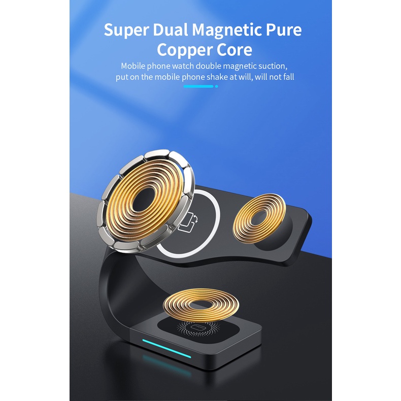 Đế Sạc Nhanh Không Dây 4 Trong 1 20W QC3.0 Bằng Hợp Kim Nhôm Hít Nam Châm Cho Điện Thoại / Iwatch