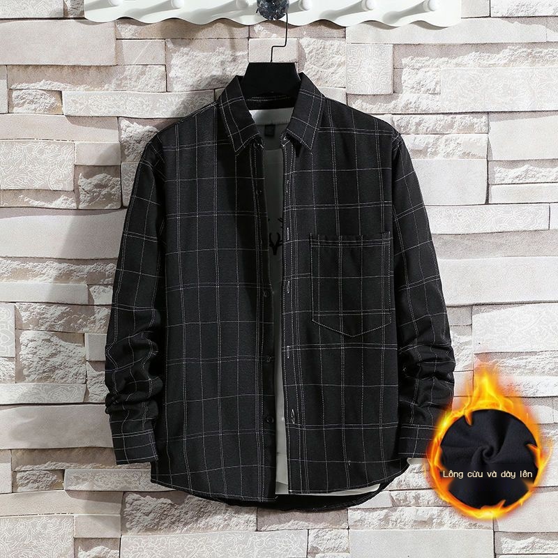 Áo Sơ Mi Tay Dài Lót Lông Cừu Dày Dặn Giữ Nhiệt Phong Cách Hàn Quốc Thời Trang Thu Đông Cho Nam [45% off]