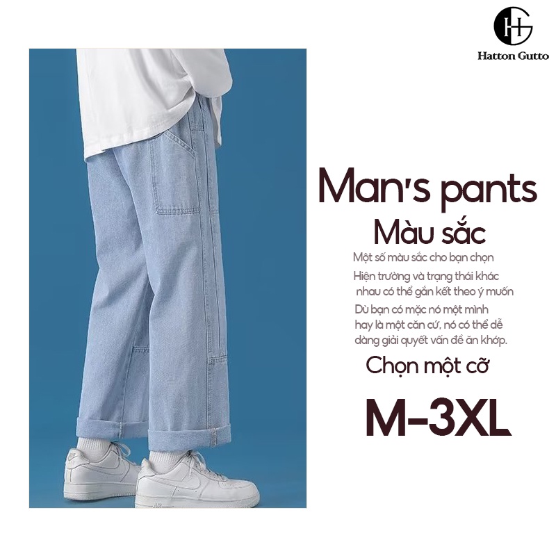 Quần Jeans HattonGutto Dáng Suông Ống Rộng Phong Cách Thời Trang Mùa Thu 2022 Cho Nam Giới