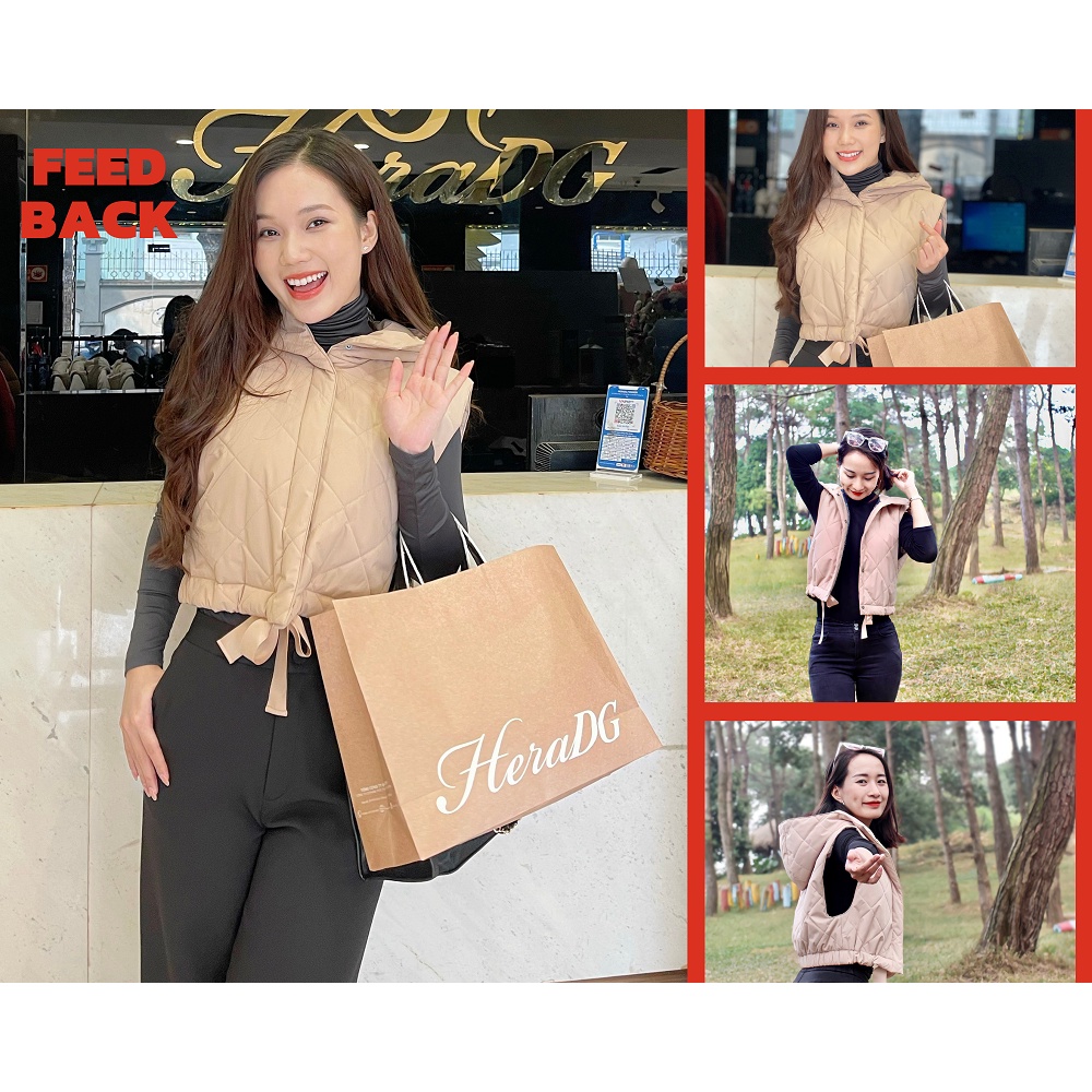 Áo phao gile nữ dáng ngắn HeraDG thiết kế crotop trần bông 3 lớp cao cấp siêu nhẹ chống gió chống bám bụi WJKBC3063