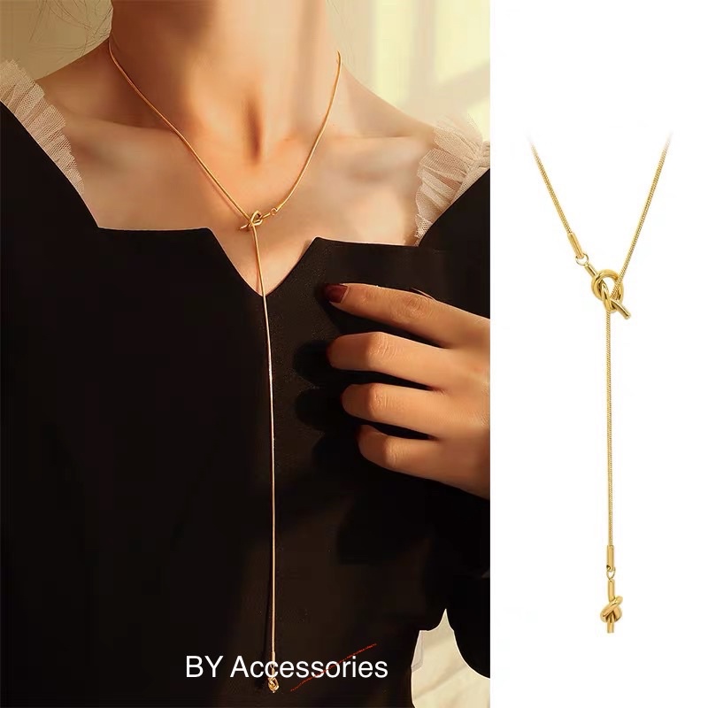 Dây chuyền nữ unisex titan dáng dài kiểu nút thắt không gỉ WN2256