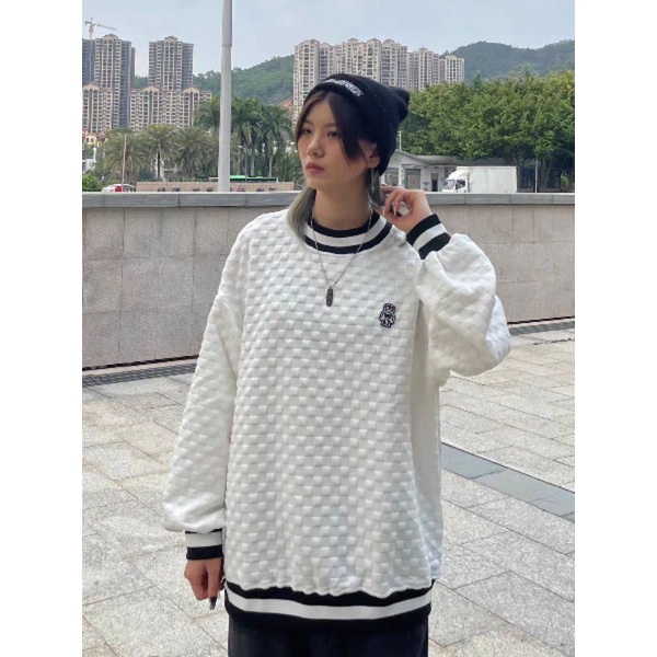 Áo nỉ Sweater dáng Oversize hoạ tiết caro 3D