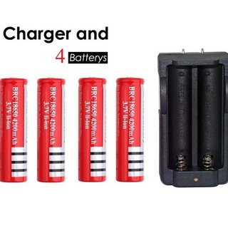 Bộ sạc đôi 2 khe cho pin 18650 kèm 4 viên pin sạc 18650 dành cho đèn pin và quạt mini