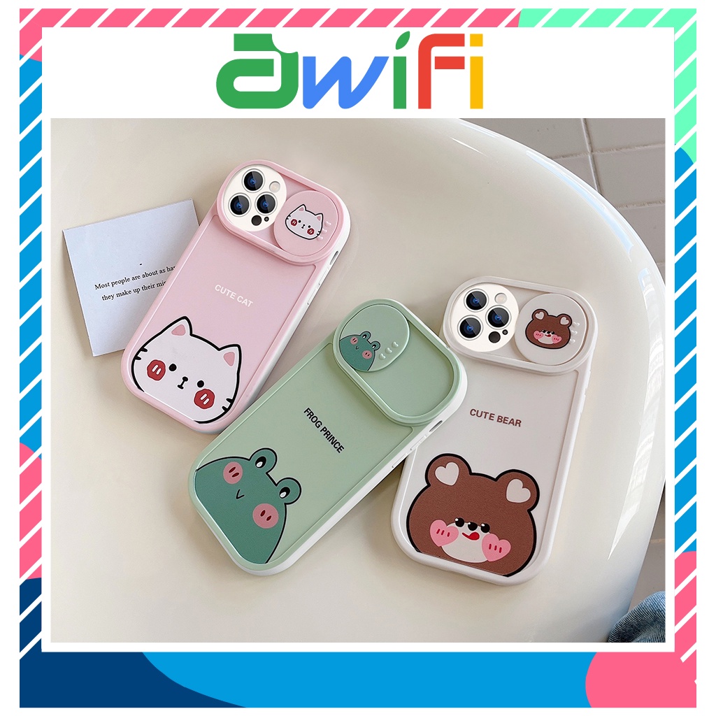 Ốp lưng iphone nắp trượt tròn động vật cute 6/6splus/7/7plus/8/8plus/x/xs/11/12/13/14/pro/max/plus/promax - Awifi U5-7